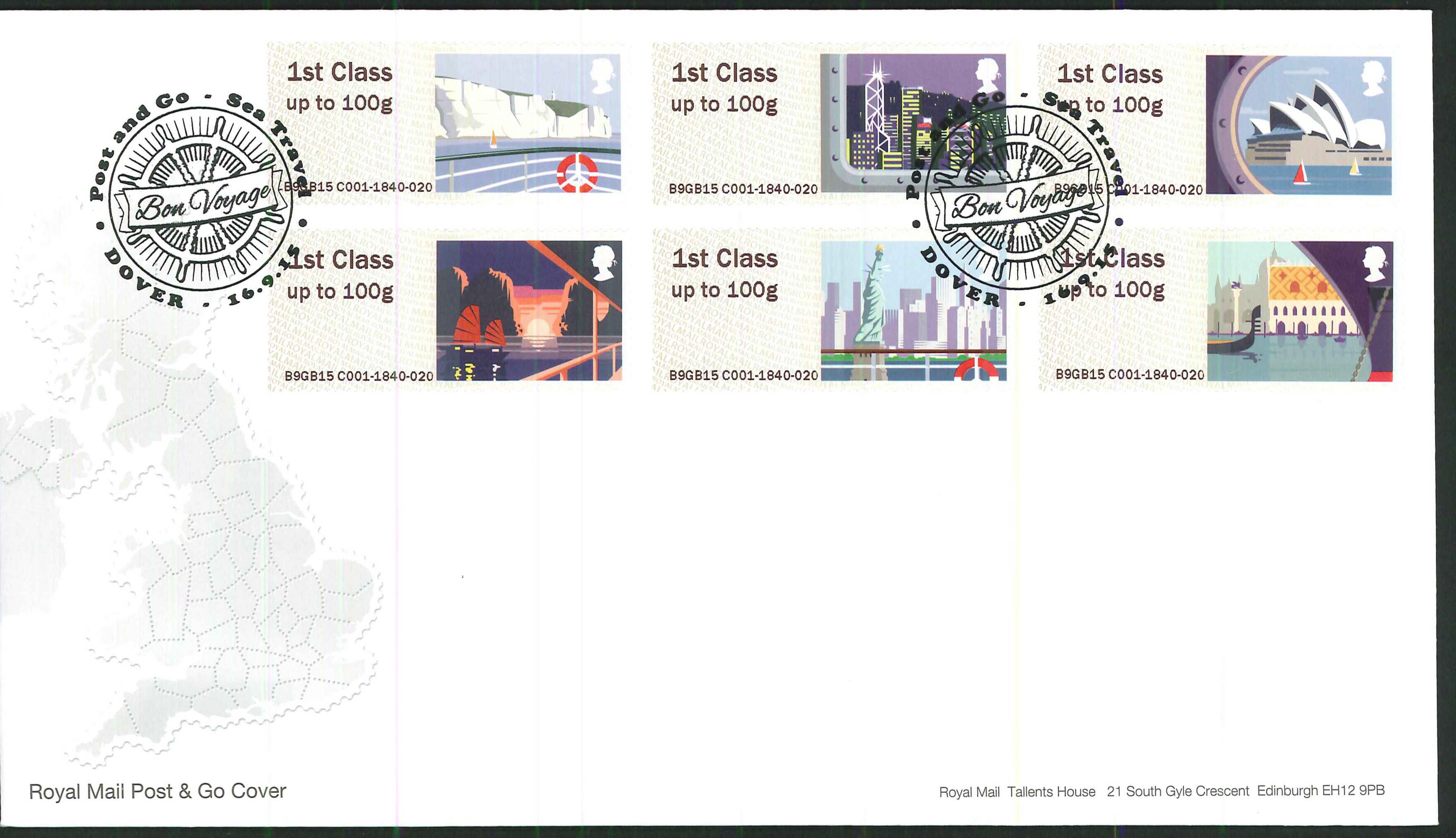 2015 Sea Travel Post & Go Postmark First Day Cover, Bon Voyage Dover Postmark